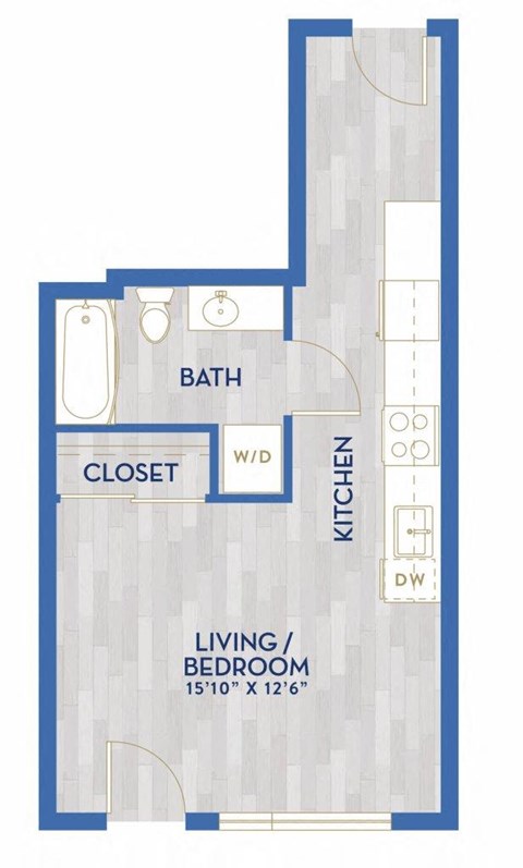 Floor plan for studio, 1 bath, 446 sqft